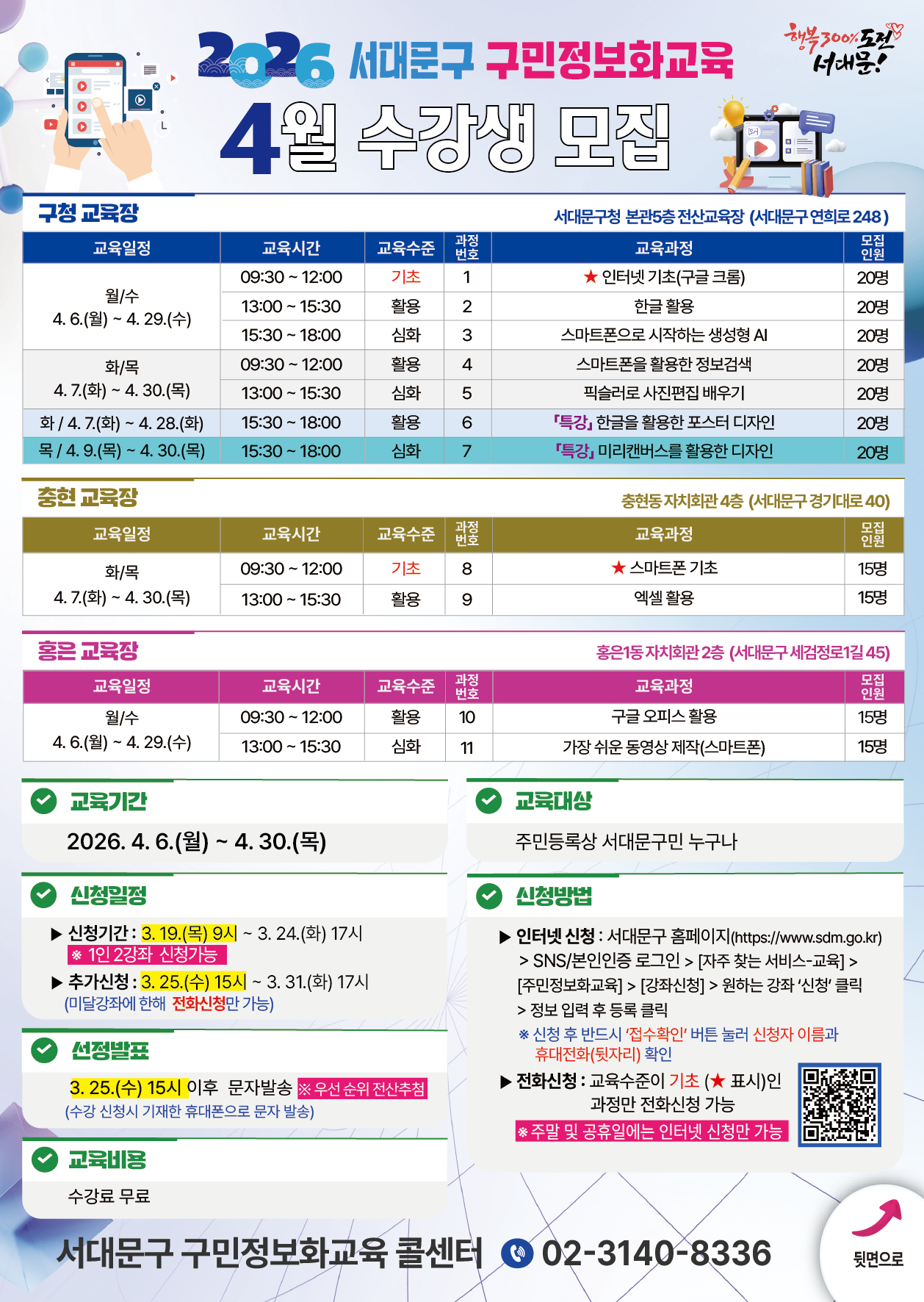 2026�� ���빮�� ����ȭ���� 4�� ������ �����ȳ� �Դϴ�. ��������ȭ���� ���������� 3�� 19�� ����� 9�ú��� 24�� ȭ���� 17�ñ��� ��ȭ���� �� ���빮��û Ȩ���������� ���� �����մϴ�. ��������ȭ���� ���Ǵ� �ݼ��� ��ȣ 02-3140-8336 ��ȭ�Ͻø� �ڼ��� �ȳ��� �帮�ڽ��ϴ�.