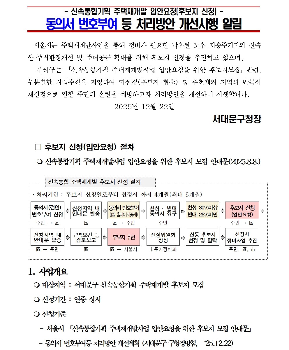 동의서 번호부여등 처리방안 개선 계획